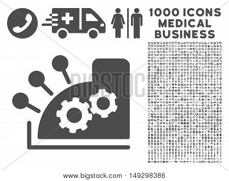 Gray Cash Register icon with 1000 medical business glyph pictographs. Collection style is flat symbols, gray color, white background.