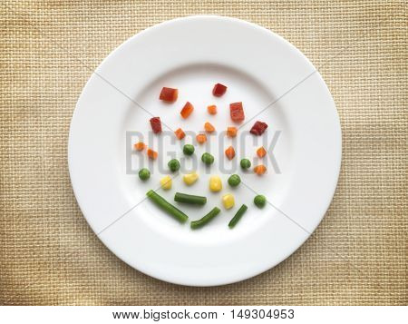 Plate of very few vegetables. Dieting concept.