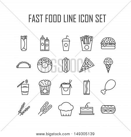 Set of line icons with fast food for restaurant or commercial