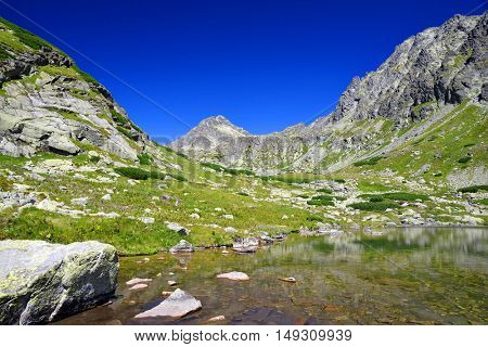 Mountain landscape in the Western Carpathians, Pleso nad Skokom in Mlynicka Valley,  Vysoke Tatry (High Tatras), Slovakia