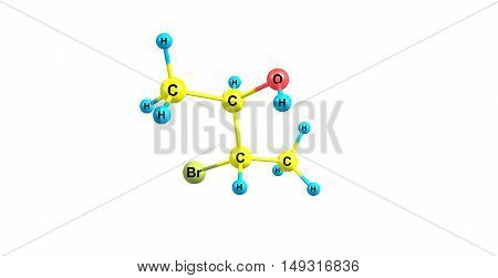 2S3R3-Bromobutan-2-ol chemical compound isolated on white. 3d illustration