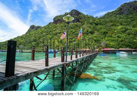View of Blue ocean,tropical island at Bohey Dulang tropical island,Semporna,Sabah.Bohey Dulang Island is one of the most popular islands in Tun Sakaran Marine Park.