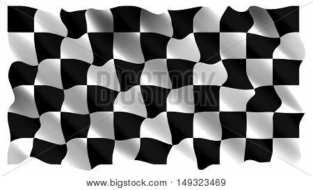 Black and white checkers the realistic rushing flag. Vector illustration