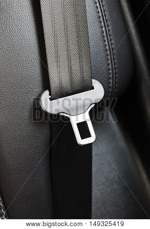 black seat belt close-up in new car