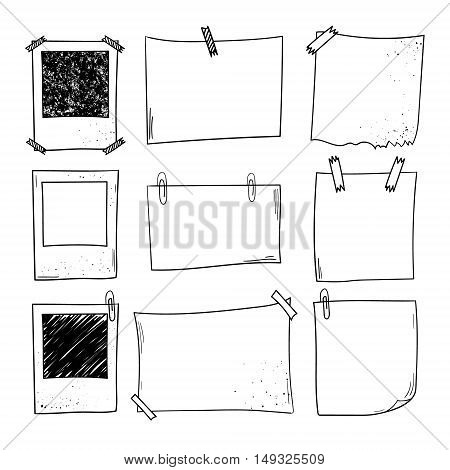Vector notepapers photoframes. Doodle vector illustration. Hand drawn vintage modern set.