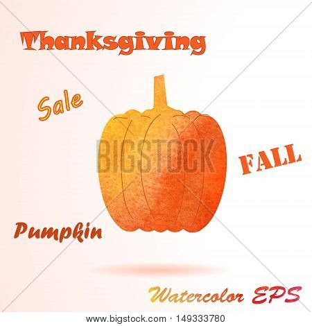 Watercolor Pumpkin Vector Thanksgiving Day Fall Sale Banner
