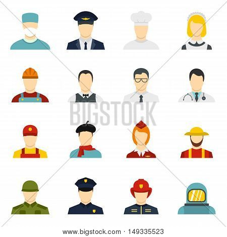 Professions icons set in flat style. People activities set collection vector illustration