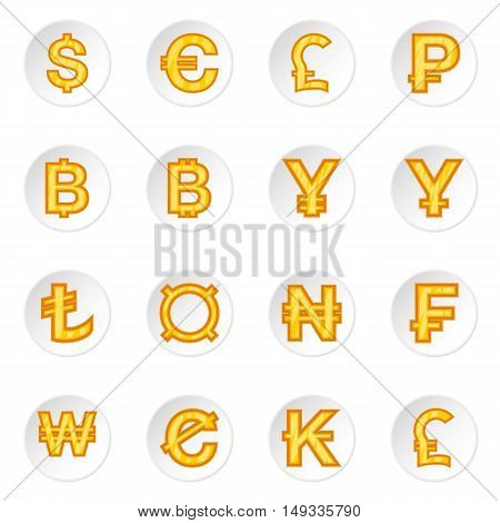 Currency icons set in cartoon style. Money coin set collection vector illustration