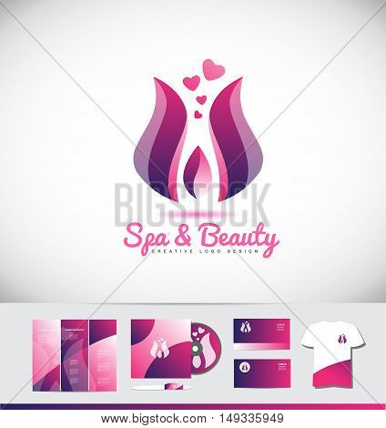 Spa lotus flower beauty shop cosmetics vector logo icon design corporate identity set cd brochure business card t shirt cup