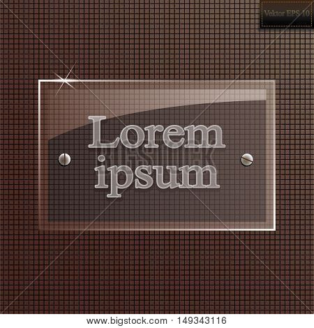 Vector glass banner on a brown background. stock vector