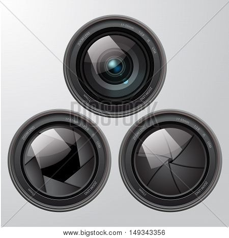 Three different kinds of lens, front view. Vector illustration