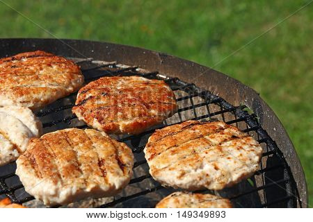 Chicken Or Turkey Burgers For Hamburger On Grill