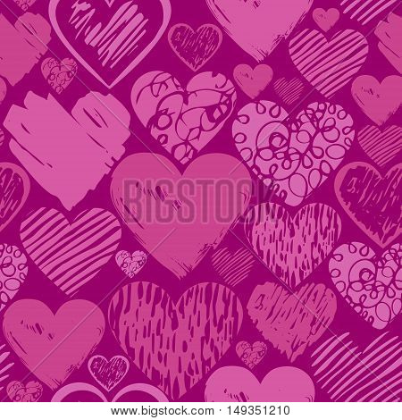 Seamless pattern with hand drawn hearts. Vector abstract background.