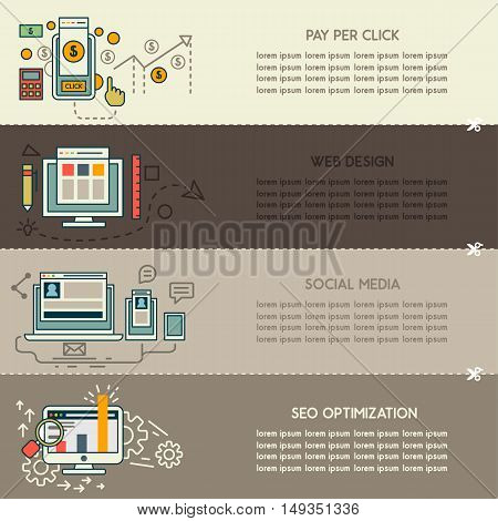 Set of four brown internet technology banners