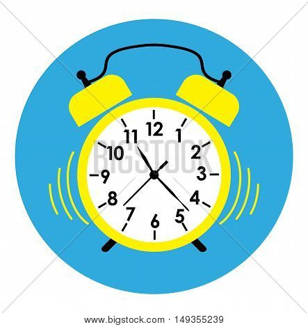 Yellow Clock Alarm Icon Flat Vector - Wake Up Alarm Clock Vector Icon -