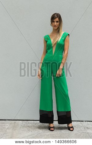 Fashionable Woman Posing During Milan Fashion Week