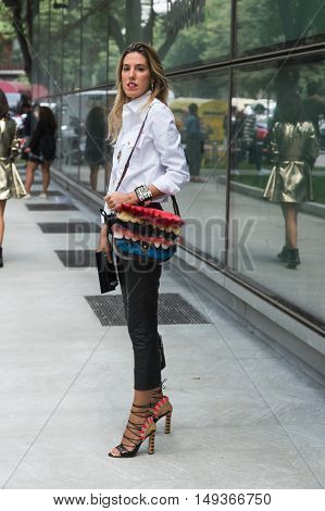 Fashionable Woman Posing During Milan Fashion Week