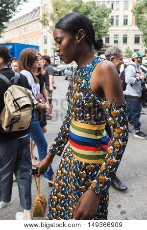 Fashionable Woman Posing During Milan Fashion Week
