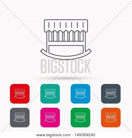 Baby cradle bed icon. Child crib sign. Newborn sleeping cot symbol. Linear icons in squares on white background. Flat web symbols. Vector