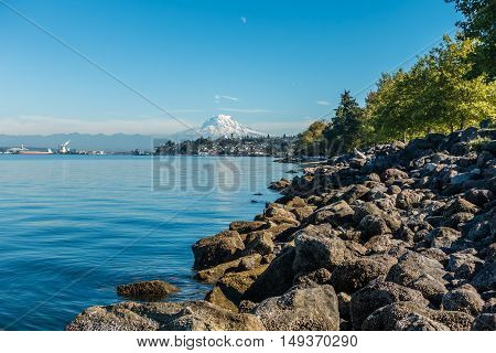 A view of Mount Rainier from Ruston Washington.