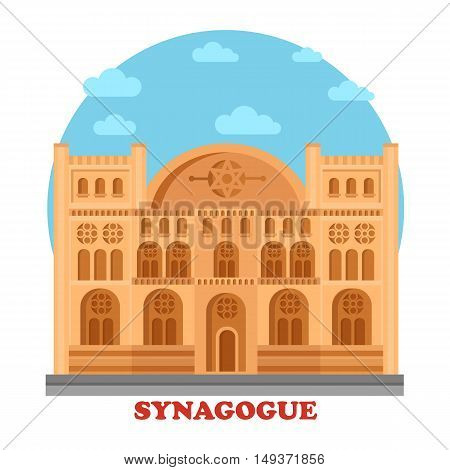 Synagogue or synagog architecture building. Hebrew or judaism temple or church with star of David on top. Great for hebrew or faith, holy and culture, social construction panorama theme