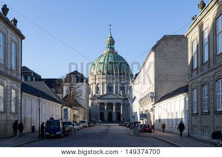 Copenhagen, Denmark - January 28, 2016: Frederiks Church also called Marble Church in the city center