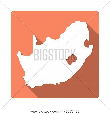 Vector South Africa Map Button. Long Shadow Style South Africa Map Square Icon Isolated On White Bac