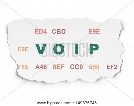 Web design concept: Painted green text VOIP on Torn Paper background with  Hexadecimal Code