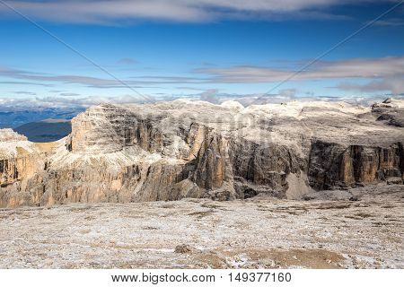 Majestic view from the top of Sass Pordoi Dolomites Italy Europe