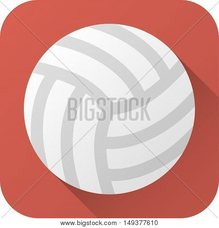 Vector illustration. Toy leather volleyball ball in flat design with long shadow. Square shape icon in simple design. Icon vector size 1024 corner radius 180