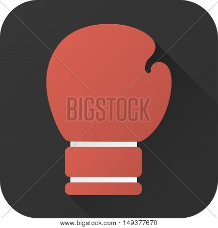 Vector illustration. Toy red boxing glove in flat design with long shadow. Square shape icon in simple design. Icon vector size 1024 corner radius 180