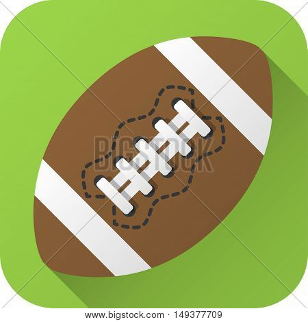 Vector illustration. Toy leather American football ball in flat design with long shadow. Square shape icon in simple design. Icon vector size 1024 corner radius 180