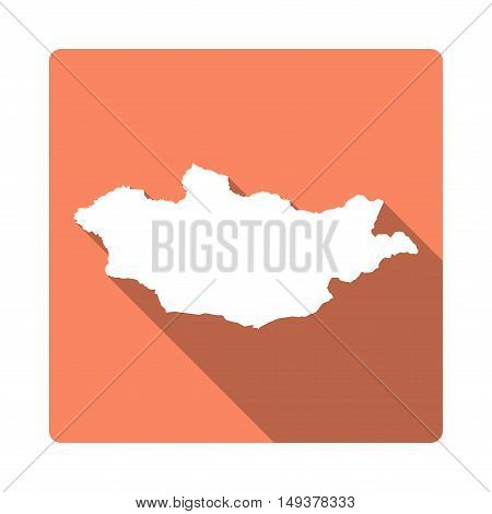 Vector Mongolia Map Button. Long Shadow Style Mongolia Map Square Icon Isolated On White Background.