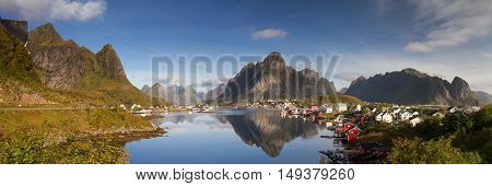 Panorama of the village of Reine Lofoten Norway