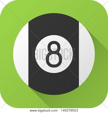 Vector illustration. Toy billiard ball in flat design with long shadow. Square shape icon in simple design. Icon vector size 1024 corner radius 180