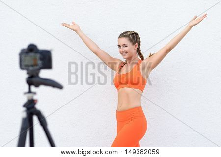 Attractive Young Video Blogger Doing A Recording