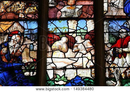 Buchy France - june 23 2016 : stained glass window in the Notre Dame church