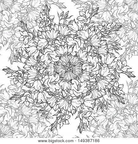 Seamless pattern with bellflowers. Floral ornament. Watercolor background