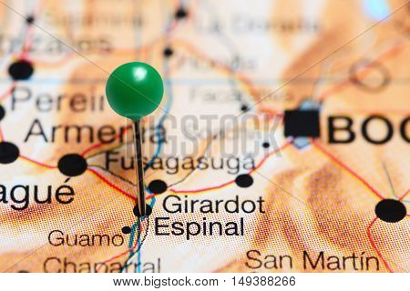 Espinal pinned on a map of Colombia