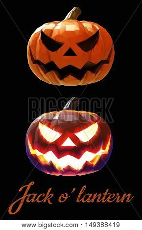 Halloween pumpkin jack lantern with two different mood on dark background