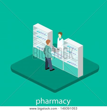 Isometric Interior Of Pharmacy