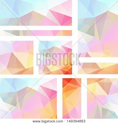 Vector Banners Set With Polygonal Abstract Colorful Triangles. Abstract Polygonal Low Poly Banners