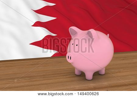 Bahrain Finance Concept - Piggybank In Front Of Bahraini Flag 3D Illustration