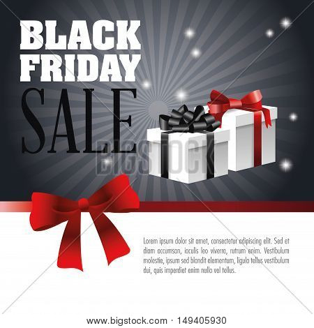 Gift with bowtie icon. Black Friday sale and offer theme. Grey background. Vector illustration