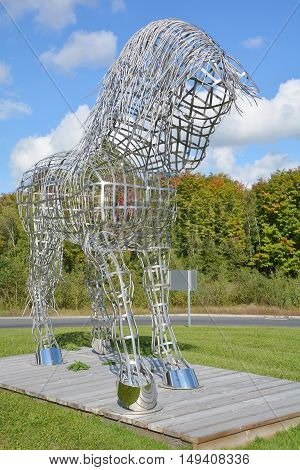 BROMONT QUEBEC CANADA 09 28 2016: By Mathieu Isabelle new statue in Bromont. The home of the Parc equestre Olympique de Bromont, equestrian olympic park.