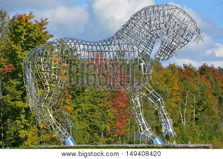 BROMONT QUEBEC CANADA 09 28 2016: By Mathieu Isabelle new statue in Bromont. The home of the Parc equestre Olympique de Bromont, equestrian olympic park.