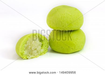 green coconut mochi isolated on white japanese desserts