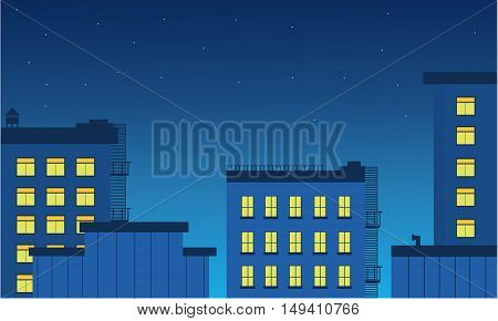 Landscape builsing and light at night vetcor illustration