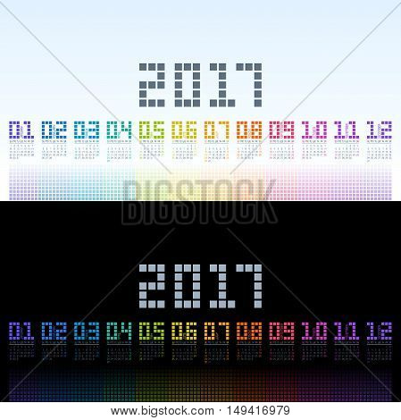 Calendar 2017 cool template with digital colorful shining for your designs. Vector EPS10.