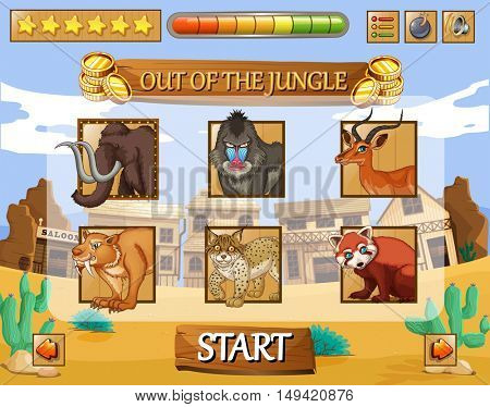 Game template with wild animals as characters illustration